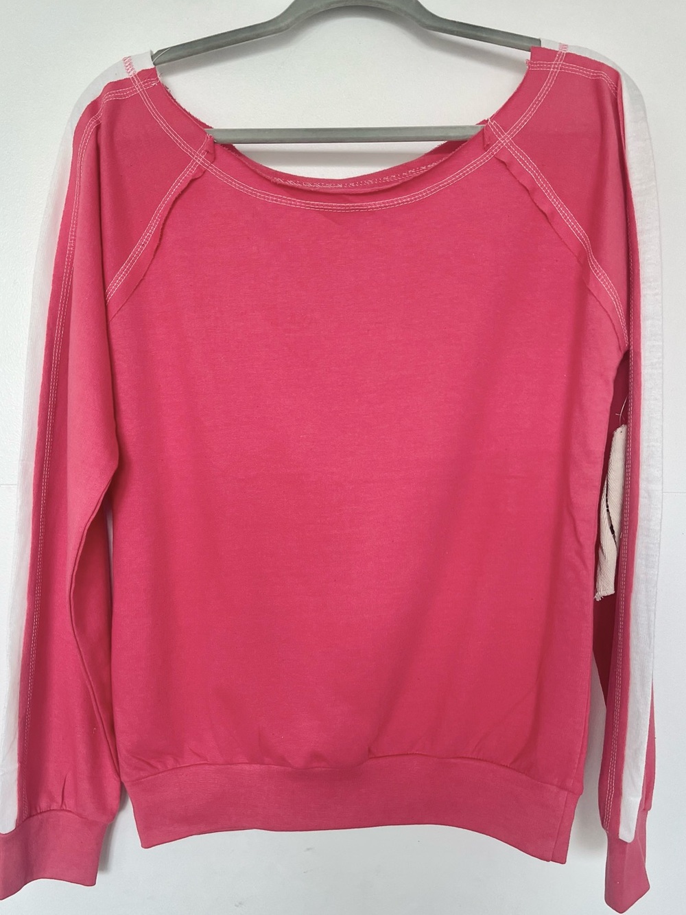 Rag Wear USA NWT Pink White Cropped Crewneck Sweatshirt L WN987 Y2K